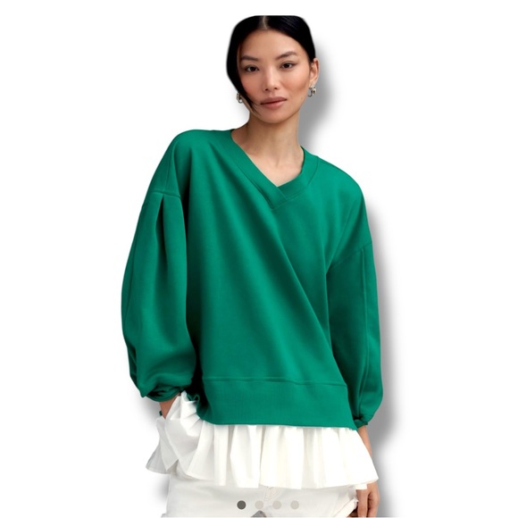 Anthropologie Tops - NWT Anthropologie Maeve Green/White V-Neck Twofer Knit Pullover Small